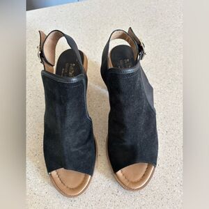 Black Suede and Leather Coach and Four Women's Chunky Heel Sandals